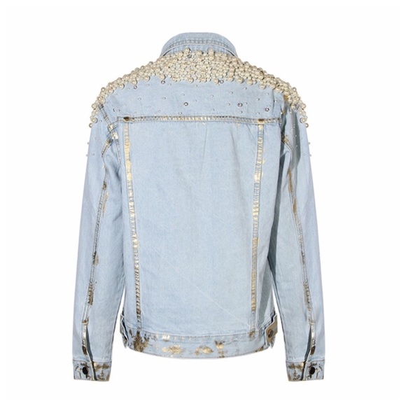 🆕 Amazing Hand Beaded Pearl Metallic Foil Jacket - Picture 3 of 7
